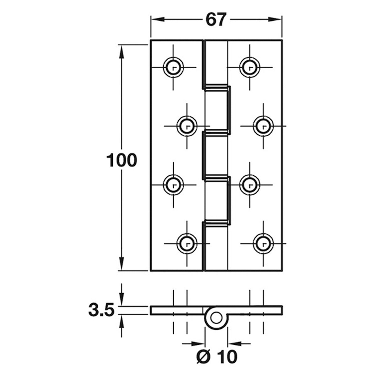 DPBW BUTT HINGE 100x67 BRS/SNI