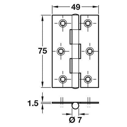 BUTT HINGE LD 75x47 ST/SELF