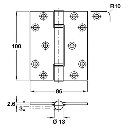 HILOAD FIX PIN HINGE 86x100 SQU SSS
