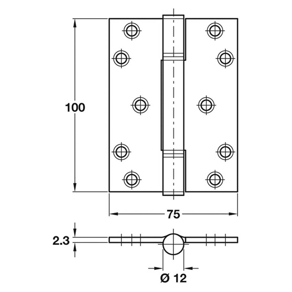 HILOAD HINGE 75x100 SQU ST/WHITE