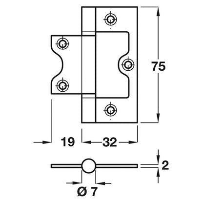 FLUSH HINGE HD 180deg PIN 31x75 SCP