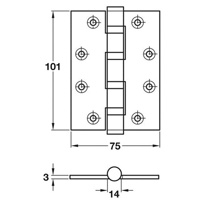 BUTT HINGE BBEARING 75x101 ANSI PBR