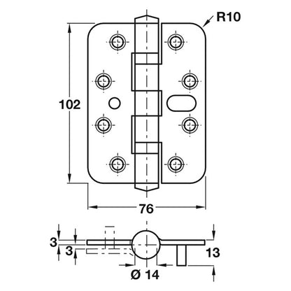 BUTT HINGE SECURITY 76x102 RAD SSS