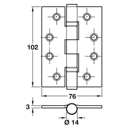 BUTT HINGE BB 102x76 SQU SSS