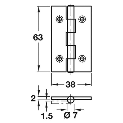 BUTT HINGE 63x38x2 PSS