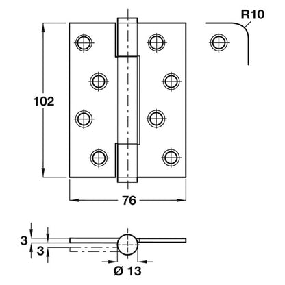 PHOENIX BUTT HINGE 76x102 RAD PSS