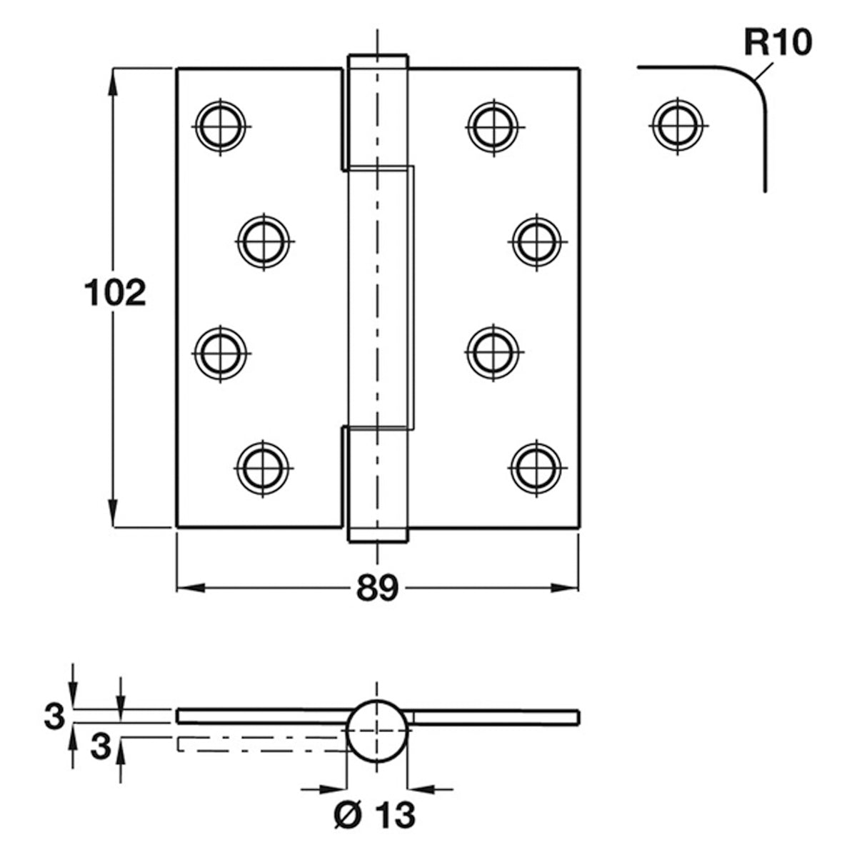 PHOENIX BUTT HINGE 89x102 SQU SSS