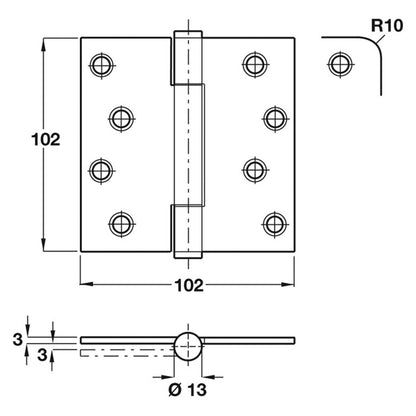PHOENIX BUTT HINGE 102x102 SQU SSS