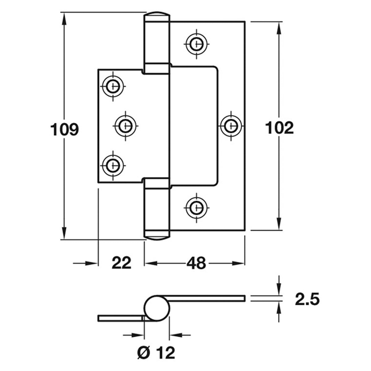 BUTT HINGE FLUSH 70x102 PSS