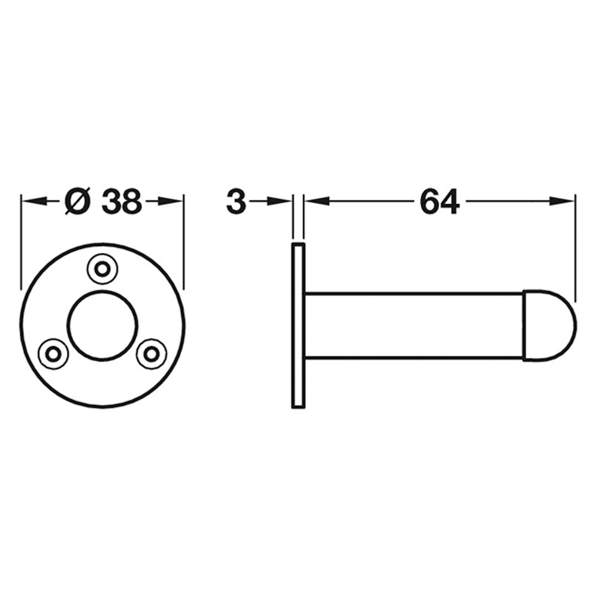 DOOR STOP PROJ WALL D38x64 ZA/PCP