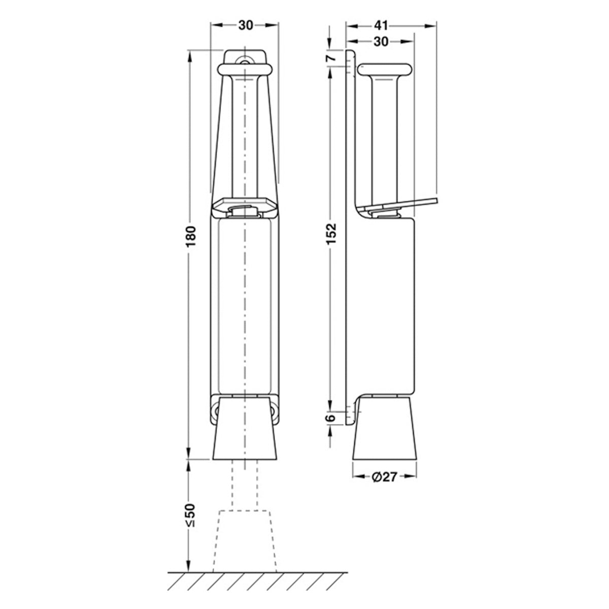DOOR HOLDER FOOT 180x30x41 ZA/SLV