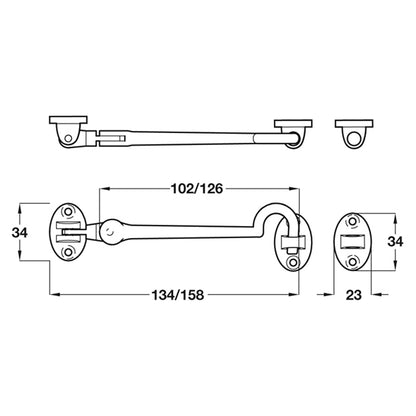 CABIN HOOK+EYE 126x34x23 BRS/PCP