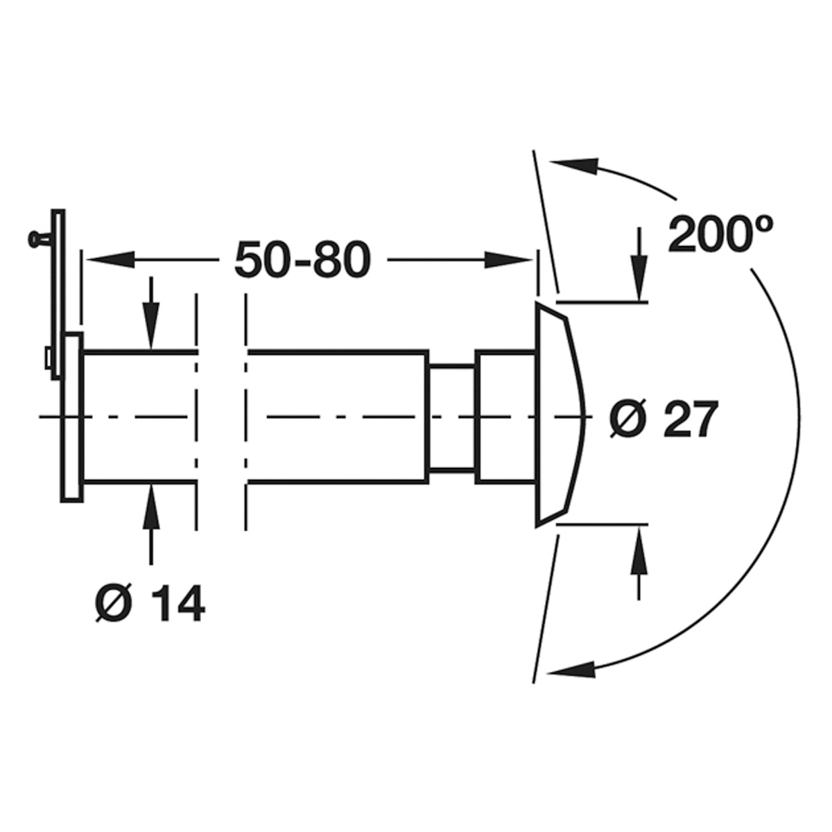 DOOR VIEWER 200deg D27x50-80 BRS/POL