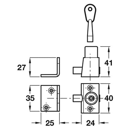 SASH WINDOW BOLT+KEY WHITE