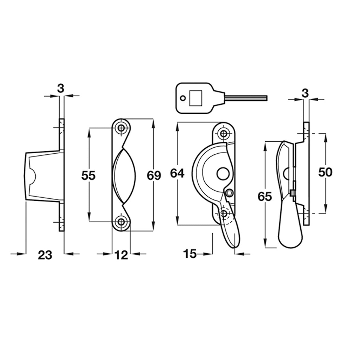 SASH FASTENER FITCH LOCK BRS/POL