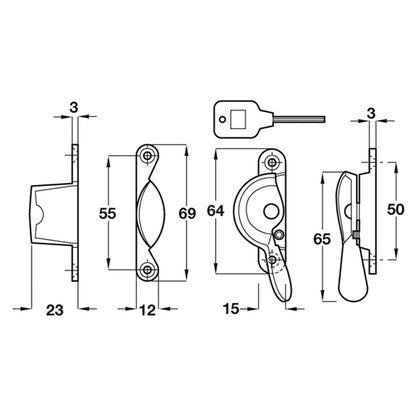 SASH FASTENER FITCH LOCK BRS/POL