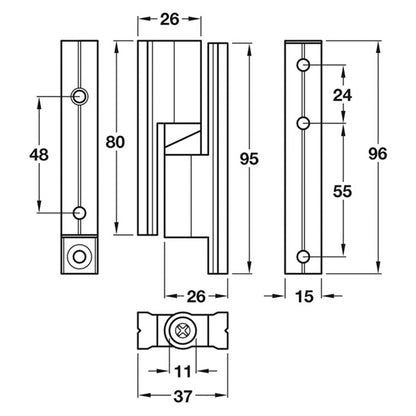 Hinge Set Normal Duty 17-21mm Satin Anodised Aluminium