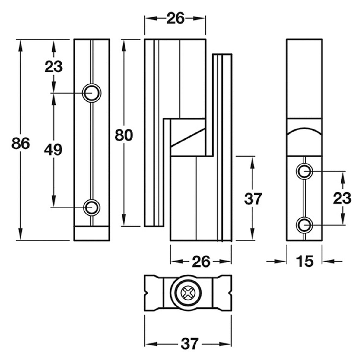 Hinge Set Heavy Duty 17-21mm Satin Anodised Aluminium