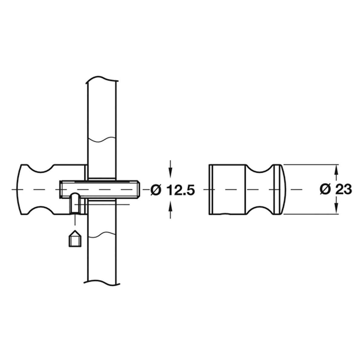 Glass Partition Double Fixed Knob Satin Stainless Steel Ø23mm