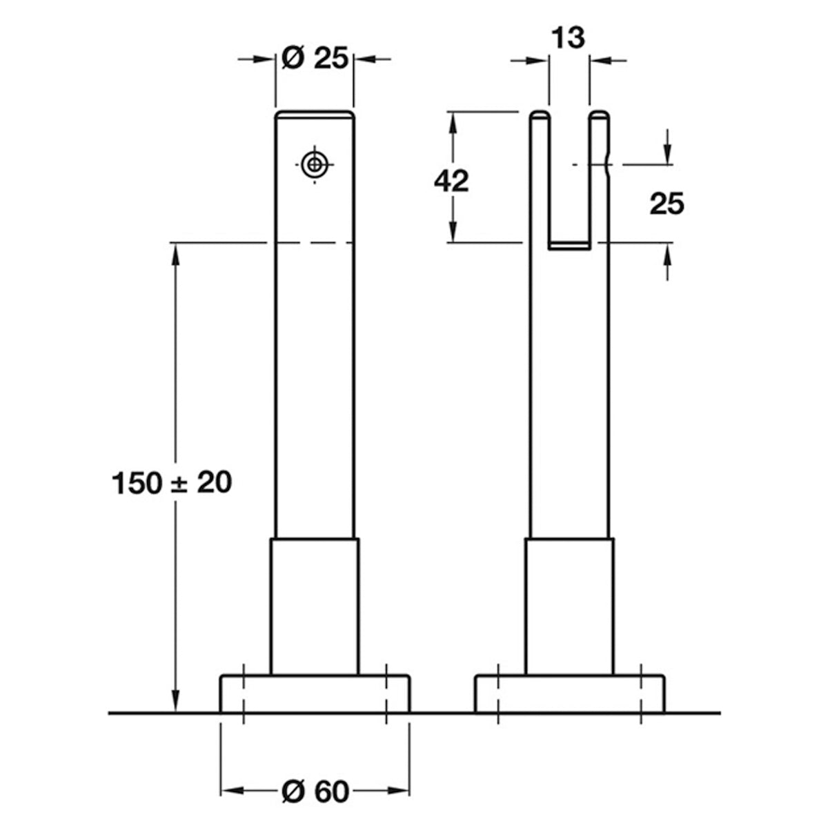 Board Partition Adjustable Foot Support Satin Stainless Steel Ø60x192mm