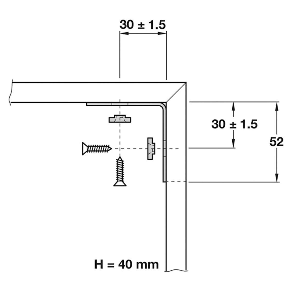 Board Partition Angle Bracket Satin Stainless Steel 40x52x52mm