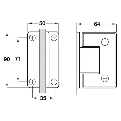 Shower Door Hinge 90° Wall-Glass Polished Chrome