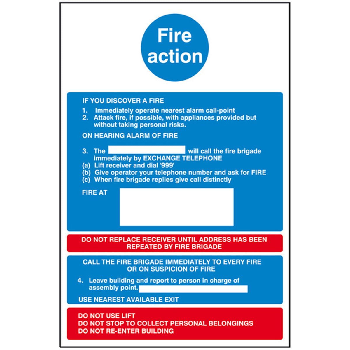 SIGN 'FIRE ACTION' 200x300x1 PL