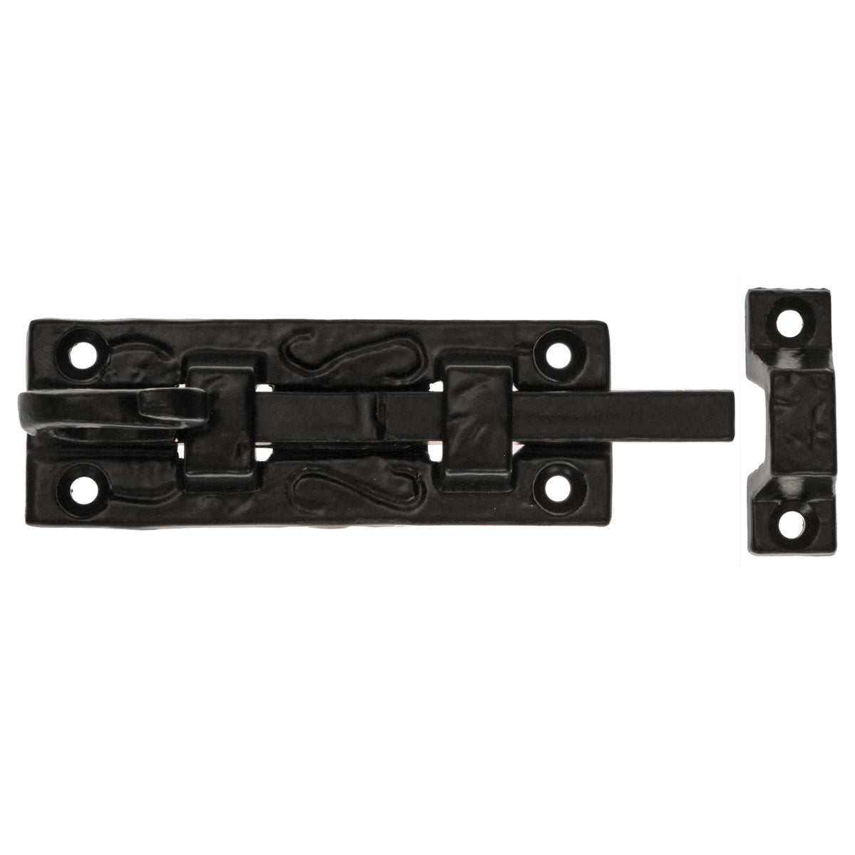 ECLIPSE BLACK ANTIQUE STRAIGHT DOOR BOLT CURLY TAIL 075 ABK by FRISCO UK SALES LTD