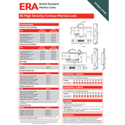 ERA Fortress 5 Lever Mortice Sashlock 64mm Satin | DF262-51