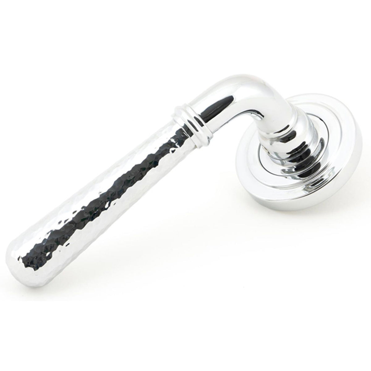 HAMMERED NEWBURY LEVER HANDLE+ROSE SPRUNG ART DECO 53x126x64 PCP