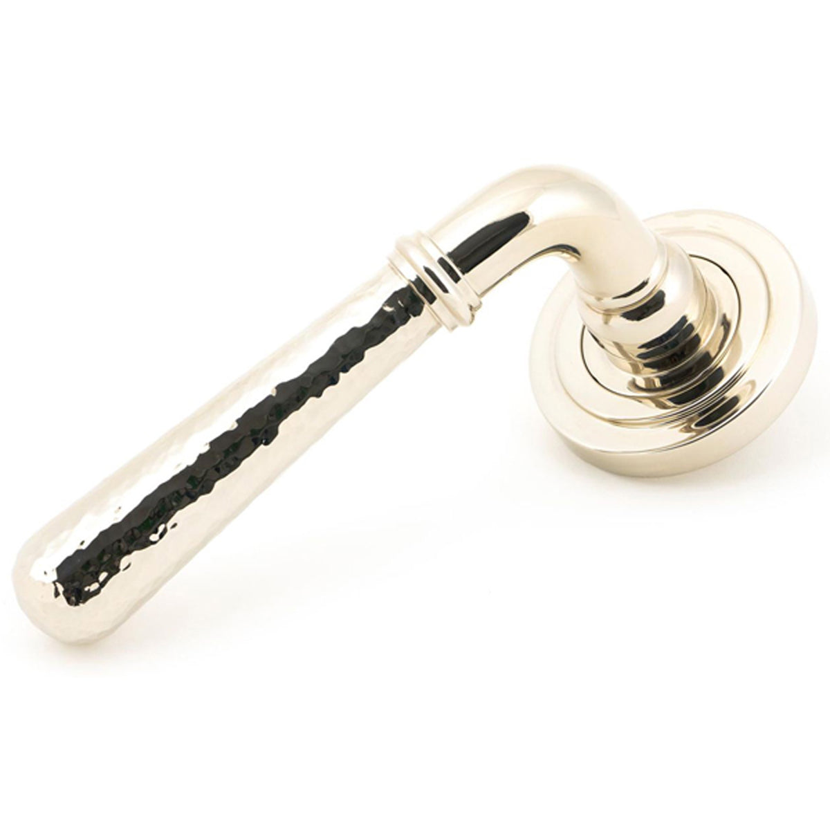 HAMMERED NEWBURY LEVER HANDLE+ROSE SPRUNG ART DECO 53x126x64 PNP
