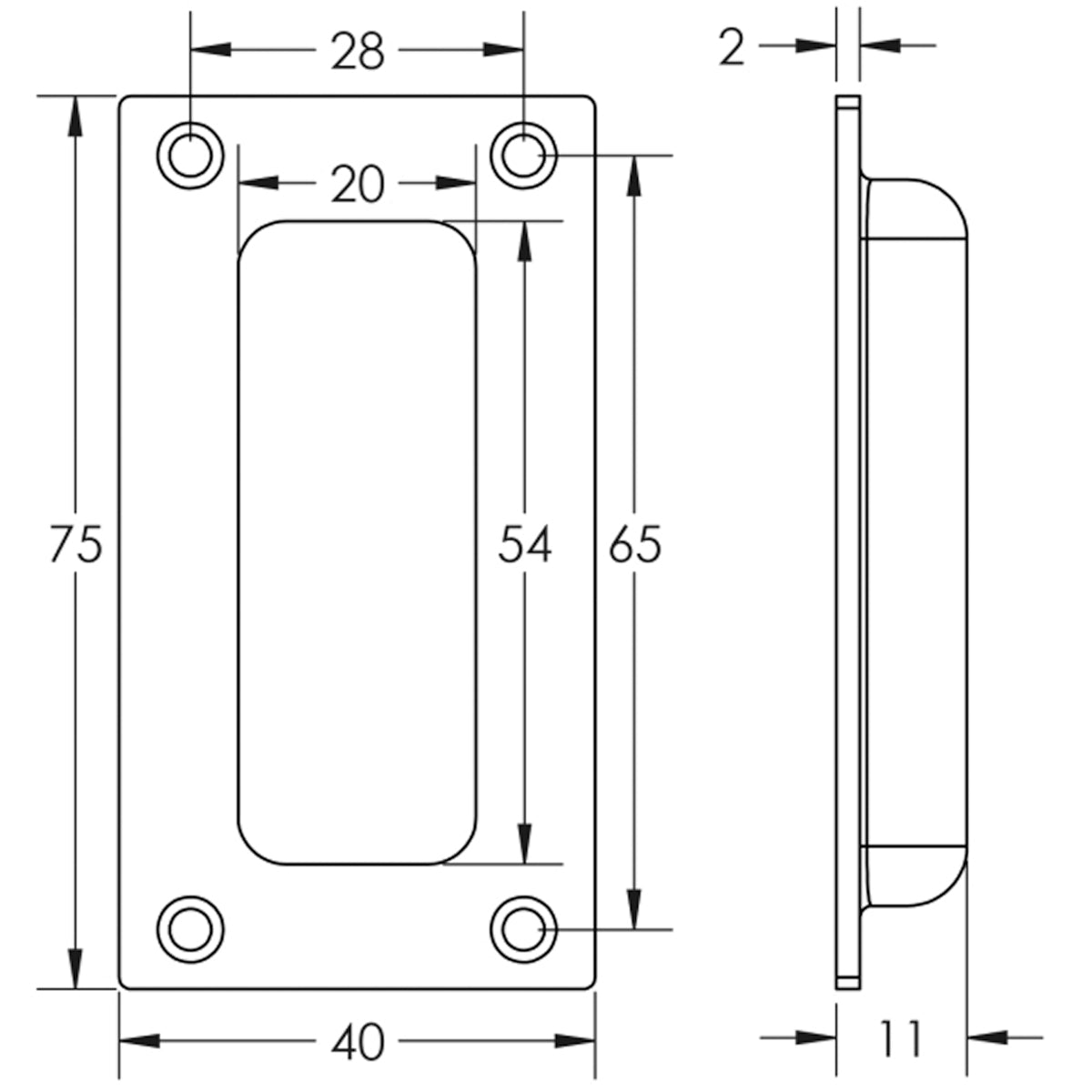 FLUSH PULL HANDLE 75x40x11 WHI