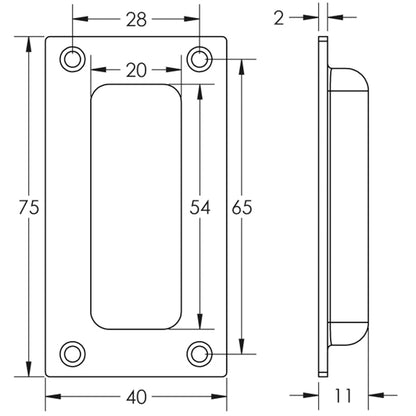 FLUSH PULL HANDLE 75x40x11 WHI