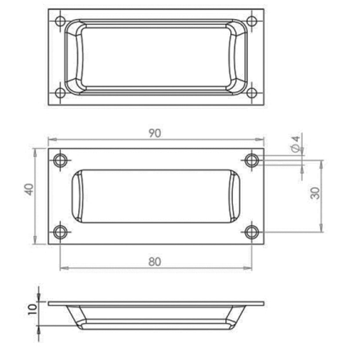 FLUSH PULL HANDLE 90x40x10 SAA J1408