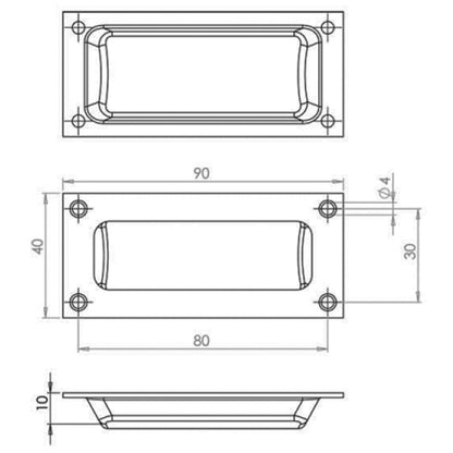 FLUSH PULL HANDLE 90x40x10 SAA J1408