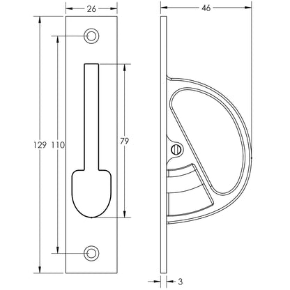 BURLINGTON SLIDING DOOR EDGE PULL 129x26x46 SNP
