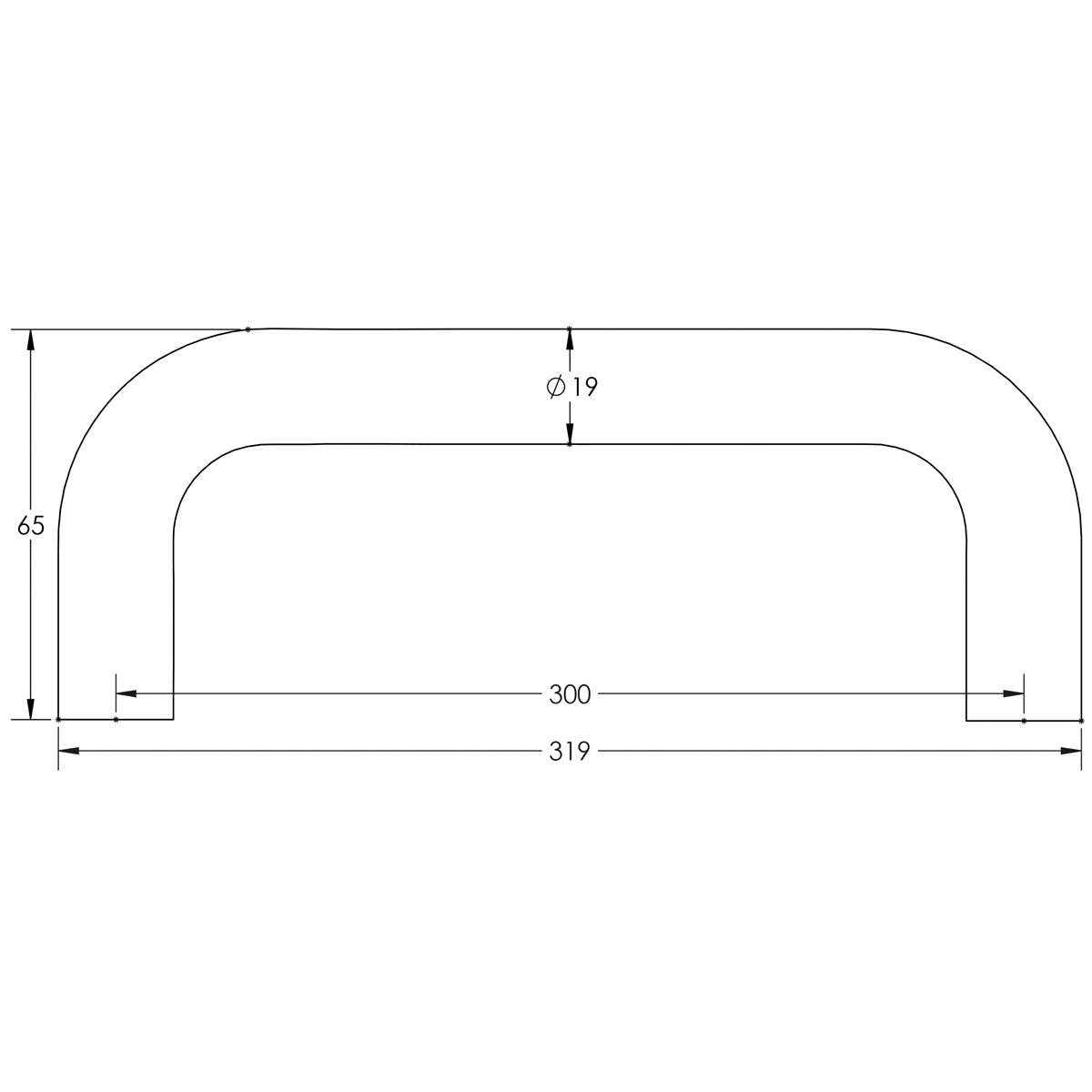 NERO D SHAPE PHLL HANDLE BOLT 300HC 319x65x19 MBK