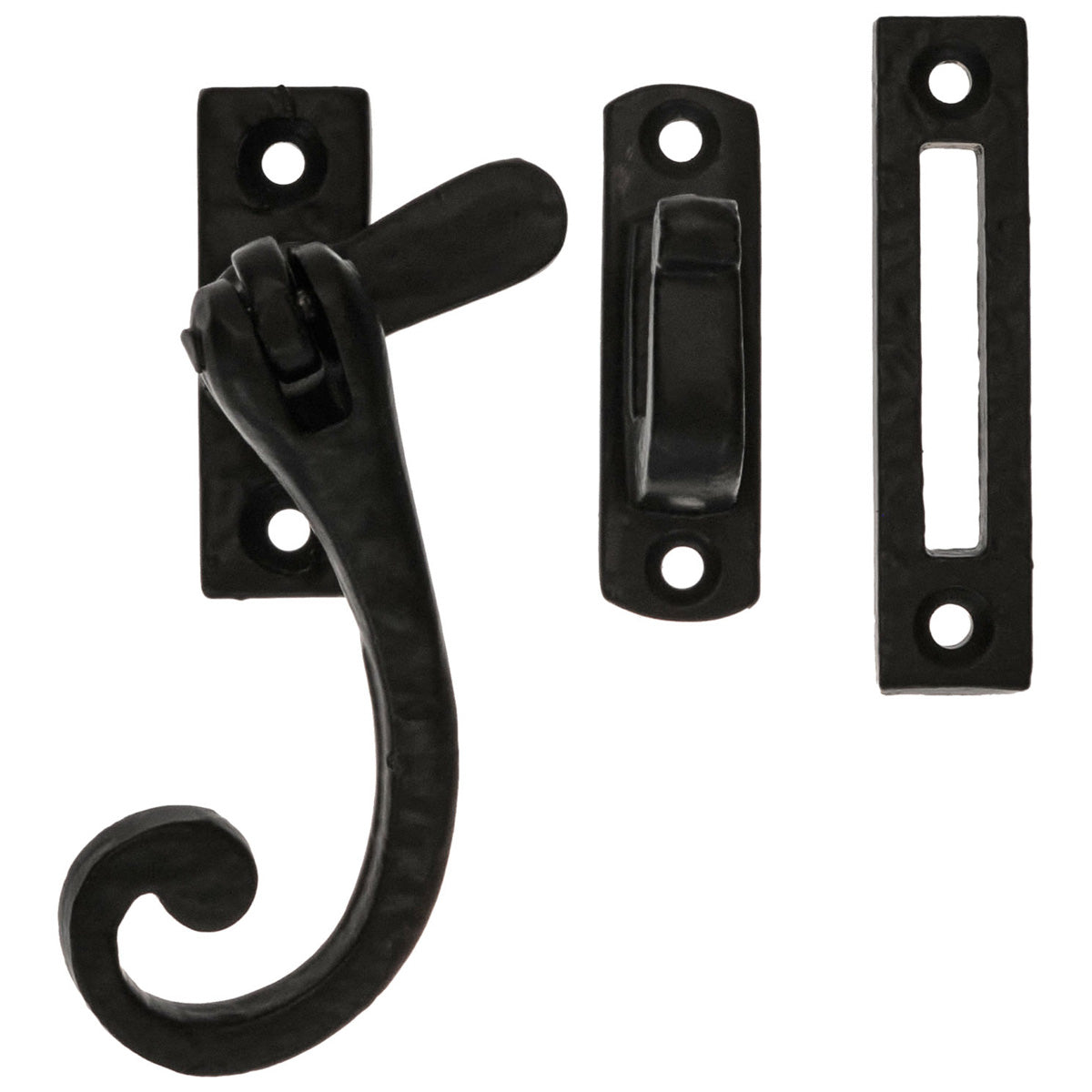 BLACK ANTIQUE MORTICE CASEMENT FASTENER+CURLY TAIL PATTERN HOOK 95 ABK by FRISCO UK SALES LTD