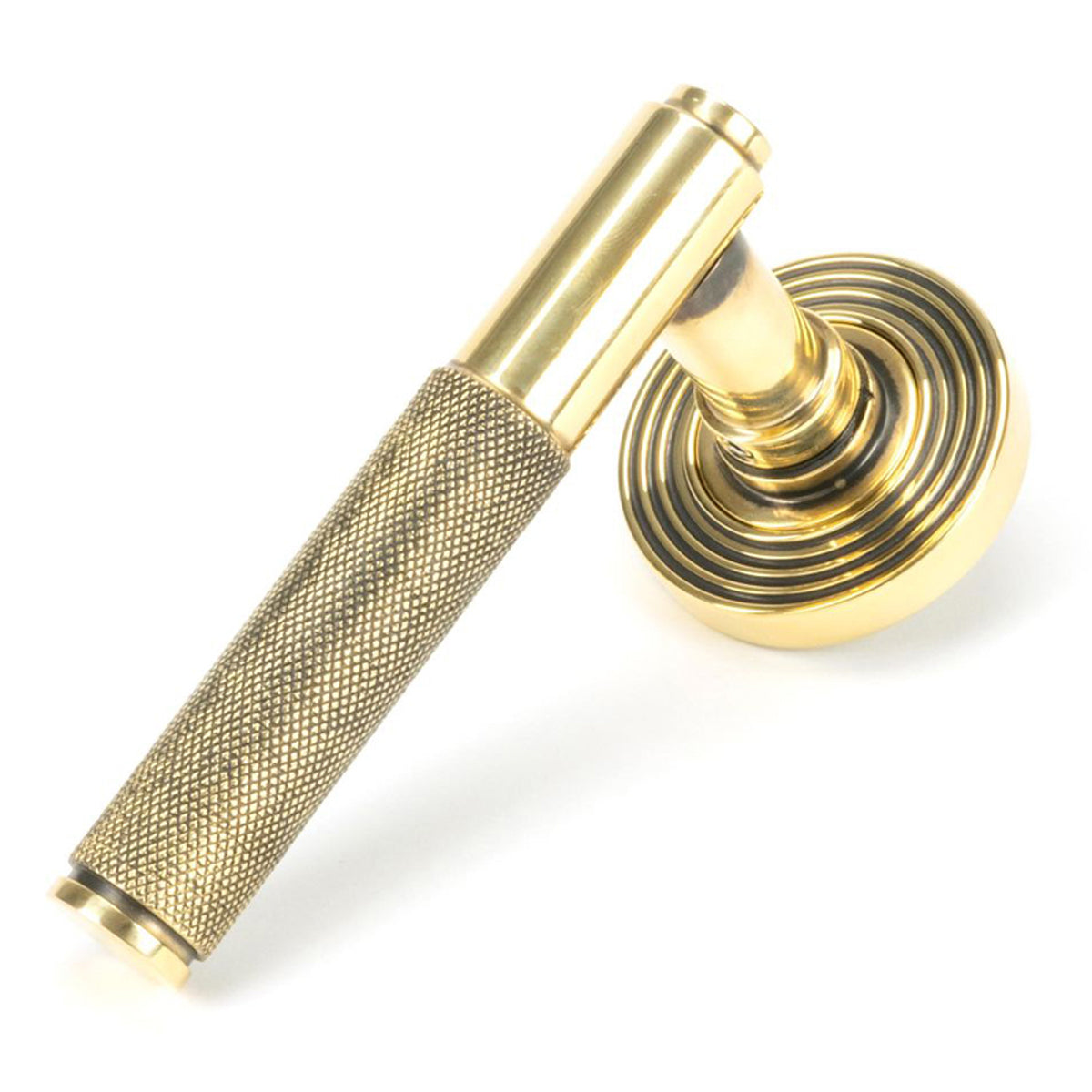 BROMPTON LEVER HANDLE+ROSE SPRUNG BEEHIVE 53x125x70 AGBR