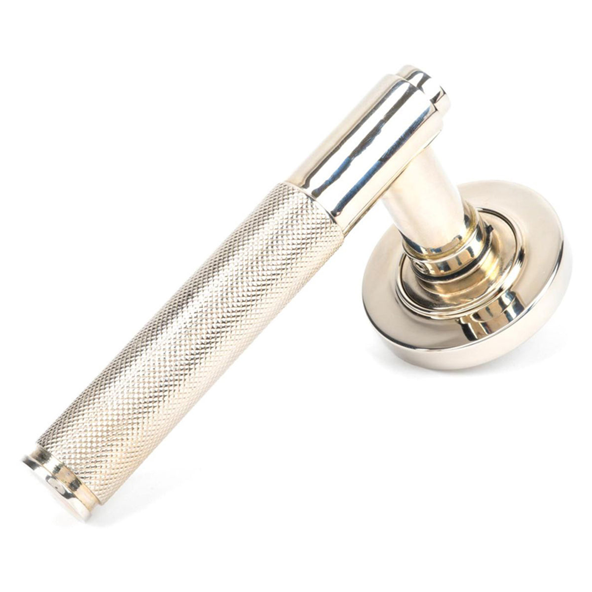 BROMPTON LEVER HANDLE+ROSE SPRUNG PLAIN 53x125x70 PNP