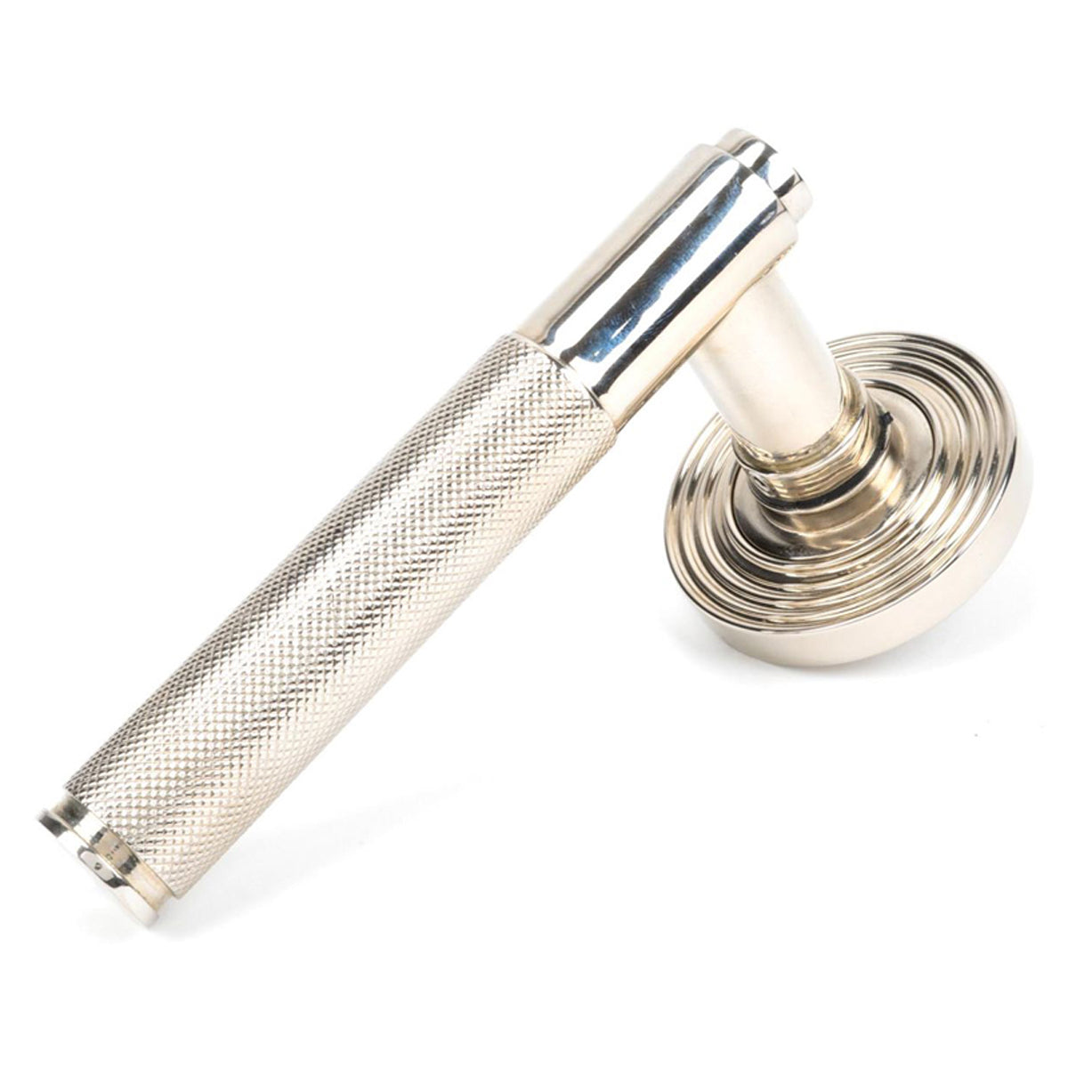 BROMPTON LEVER HANDLE+ROSE SPRUNG BEEHIVE 53x125x70 PNP