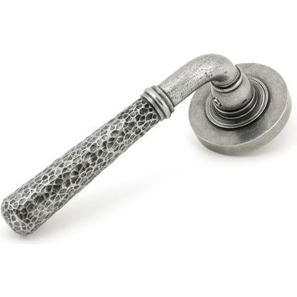 HAMMERED NEWBURY LEVER HANDLE+ROSE SPRUNG PLAIN 53x126x64 PEW - 45655 by MARCHES (ANVIL) ARCHITECTURAL HARDWARE
