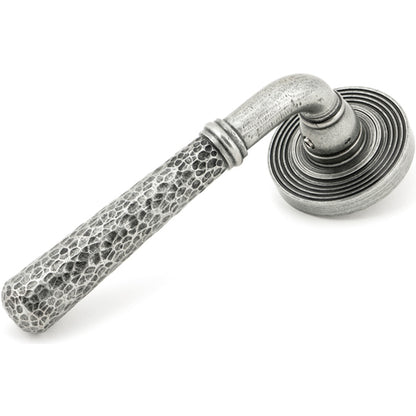 HAMMERED NEWBURY LEVER HANDLE+ROSE SPRUNG BEEHIVE 53x126x64 PEW - 45657 by MARCHES (ANVIL) ARCHITECTURAL HARDWARE