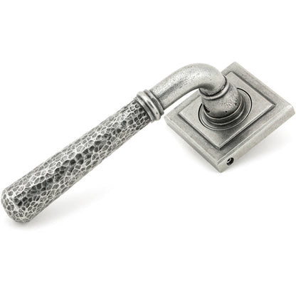 HAMMERED NEWBURY LEVER HANDLE+ROSE SPRUNG SQUARE 53x126x64 PEW - 45658 by MARCHES (ANVIL) ARCHITECTURAL HARDWARE