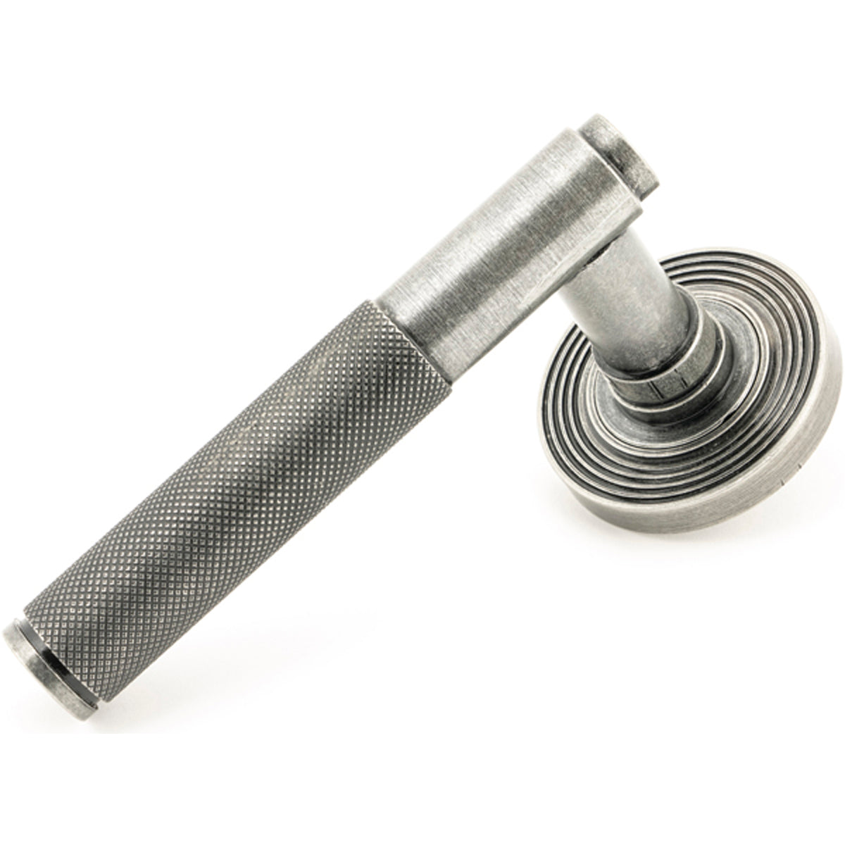 BROMPTON LEVER HANDLE+ROSE SPRUNG BEEHIVE 53x125x70 PEW