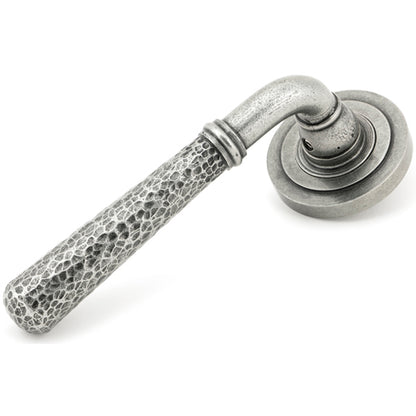 HAMMERED NEWBURY LEVER HANDLE+ROSE UNSPRUNG ART DECO 126x53x64 PEW - 49990 by MARCHES (ANVIL) ARCHITECTURAL HARDWARE