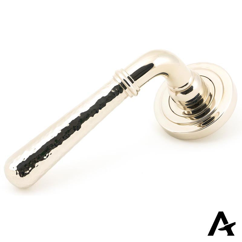 HAMMERED NEWBURY LEVER HANDLE+ROSE UNSPRUNG ART DECO 126x53x64 PNP - 50046 by MARCHES (ANVIL) ARCHITECTURAL HARDWARE