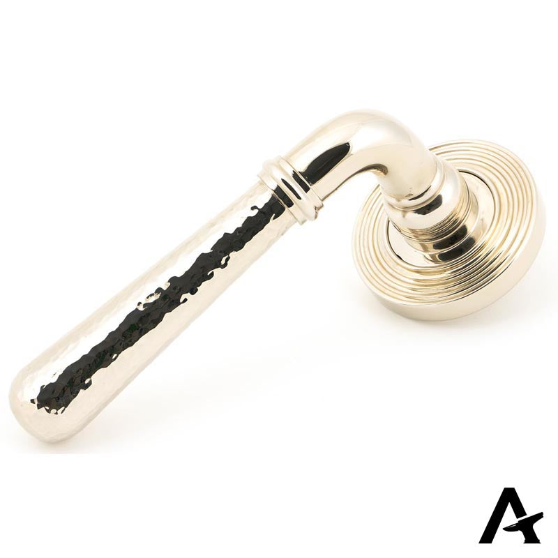 HAMMERED NEWBURY LEVER HANDLE+ROSE UNSPRUNG BEEHIVE 126x53x64 PNP by MARCHES (ANVIL) ARCHITECTURAL HARDWARE