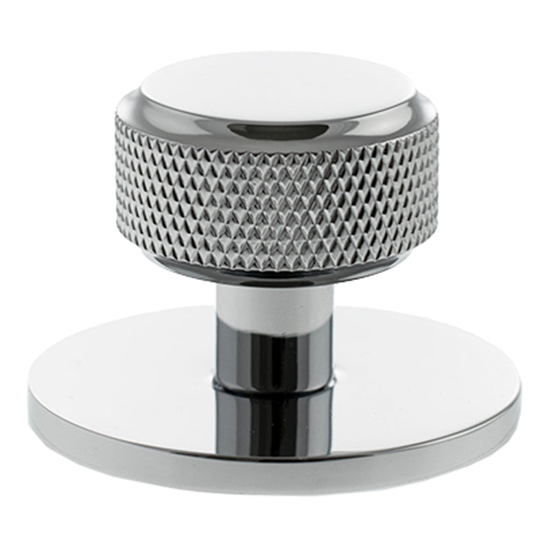 MILLHOUSE EIFFEL KNURLED CABINET KNOB+BACKPLATE ROUND D32x32 BRS/PCP