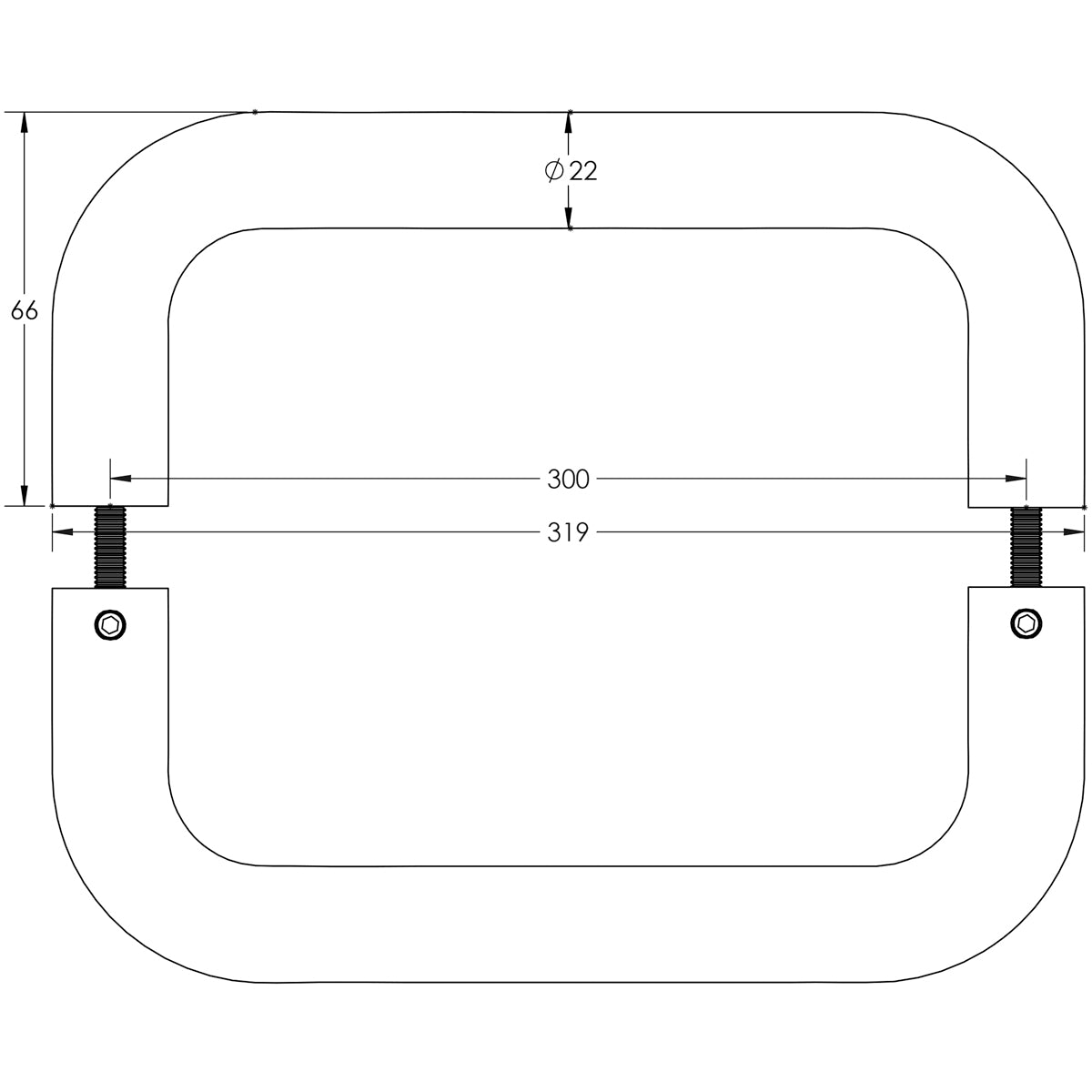 D PULL HANDLE BTB 300HC D22x319x66 SSS
